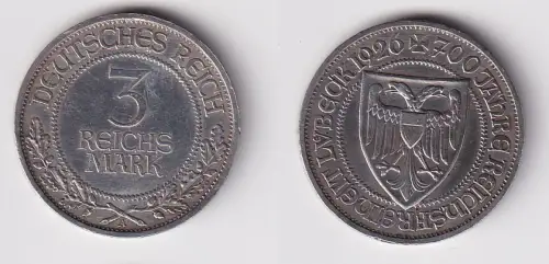 3 Mark Silber Münze 700 Jahre Reichsfreiheit Lübeck 1926 Jäger 323 f.vz (170547)