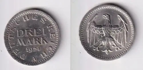 3 Mark Silbermünze Weimarer Republik 1924 A Jäger 312 f.vz  (170348)
