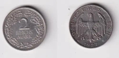 2 Mark Silber Münze Weimarer Republik 1927 A Jäger 320 (170107)