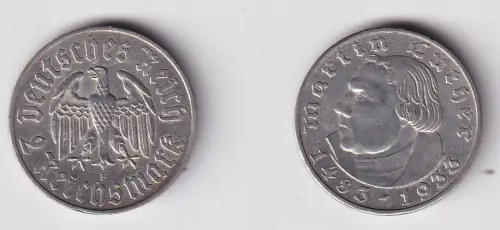 2 Mark Silber Münze Martin Luther 1933 F Jäger 352 ss/vz (170027)