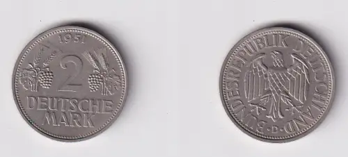 2 Mark Nickel Münze BRD Trauben und Ähren 1951 D f.vz (165266)