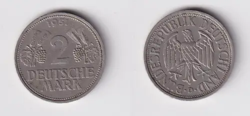 2 Mark Nickel Münze BRD Trauben und Ähren 1951 D f.vz (162012)