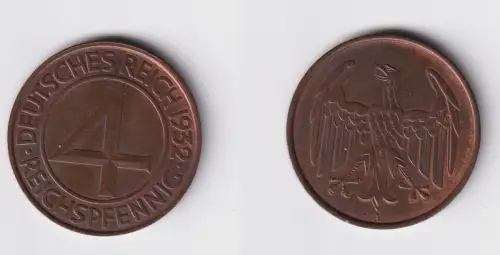 4 Pfennig Kupfer Münze Weimarer Republik 1932 A "Brüning Taler" f.vz (169081)