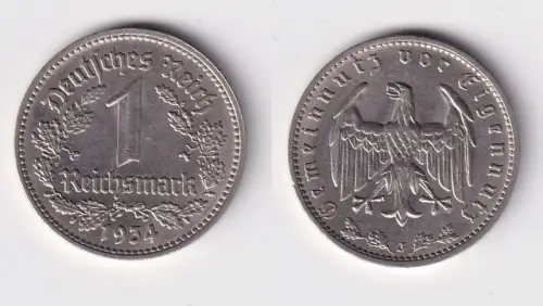 1 Mark Nickel Münze III.Reich 1934 J Jäger Nr. 354 f.vz (166760)