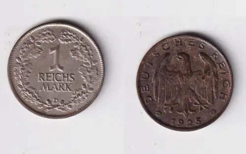 1 Reichsmark Silber Münze Weimarer Republik 1925 D ss (168595)