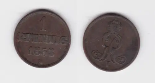 1 Pfennig Kupfer Münze Hannover 1853 B ss (160686)