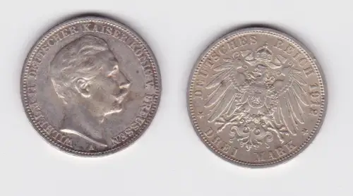 3 Mark Silbermünze Preussen Kaiser Wilhelm II 1912 A Jäger 103 ss+ (160869)