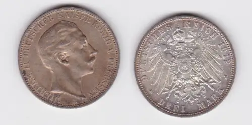 3 Mark Silbermünze Preussen Kaiser Wilhelm II 1912 A Jäger 103 ss+ (170630)