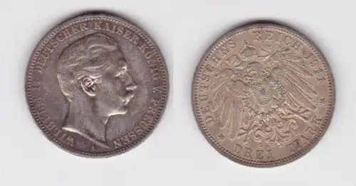 3 Mark Silbermünze Preussen Kaiser Wilhelm II 1911 A Jäger 103 ss+ (166978)