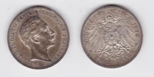 3 Mark Silbermünze Preussen Kaiser Wilhelm II 1910 A Jäger 103 ss+ (166970)