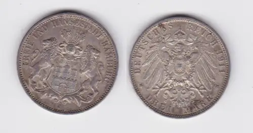 3 Mark Silbermünze Freie und Hansestadt Hamburg 1911 Jäger 64 ss (167493)