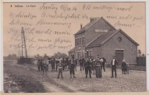 92164 Ak Isières Belgien La Gare Bahnhof um 1915