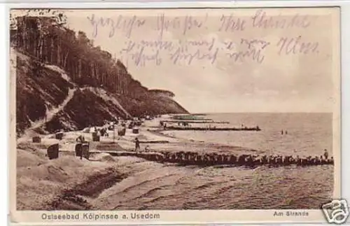 26000 Ak Ostseebad Kölpinsee auf Usedom am Strande 1929