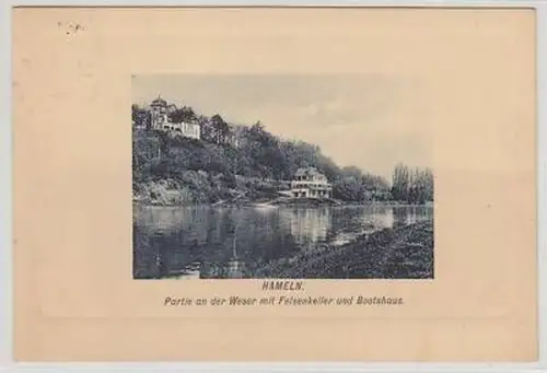 42456 Ak Hameln mit Felsenkeller und Bootshaus 1914
