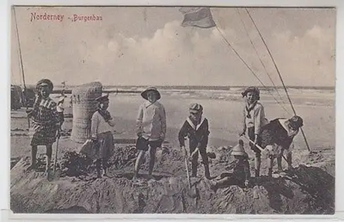 07854 Ak Norderney Kinder am Strand beim Burgenbau 1911