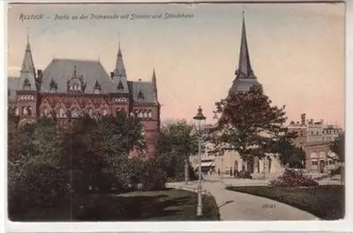 55877 Ak Rostock Partie an der Promenade mit Steintor und Ständehaus 1909