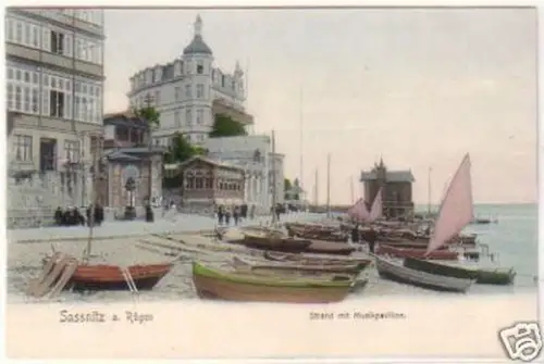 24526 Ak Sassnitz Strand mit Musikpavillon um 1900