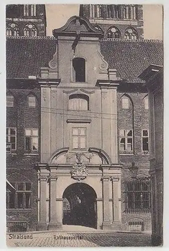 64201 Ak Stralsund Rathausportal 1921