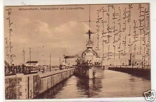 27508 Ak Wilhelmshaven Hafeneinfahrt mit Linienschiffen