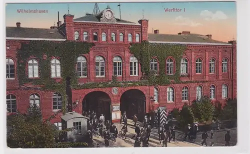 89327 Ak Wilhelmshaven Werfttor I mit Marineschiffspoststempel 1915