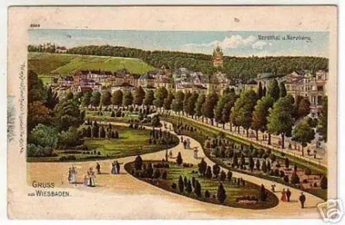 09728 Ak Lithographie Gruss aus Wiesbaden 1902
