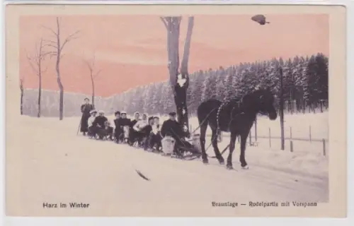 95308 Ak Harz im Winter - Braunlage im Harz, Rodelpartie mit Vorspann 1920