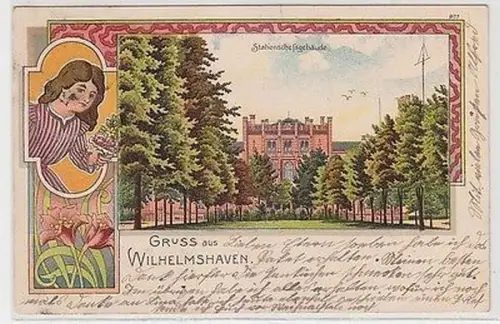 10101 Jugendstil Ak Gruß aus Wilhelmshaven Stationsgebäude 1901