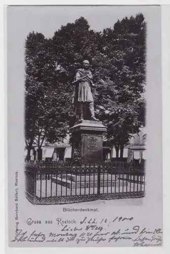 35839 Ak Gruss aus Rostock - Blücherdenkmal 1900