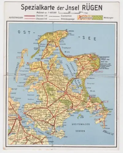93962 Klapp Ak Speziallandkarte der Insel Rügen in der Ostsee