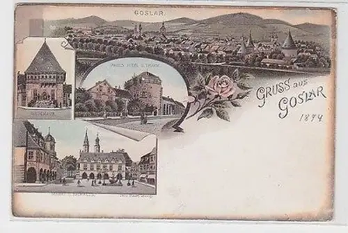64075 Ak Lithographie Gruss aus Goslar Pauls Hotel usw. um 1894