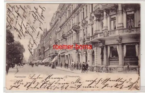 80136 Ak Hannover Theaterplatz mit Bankgeschäft 1905