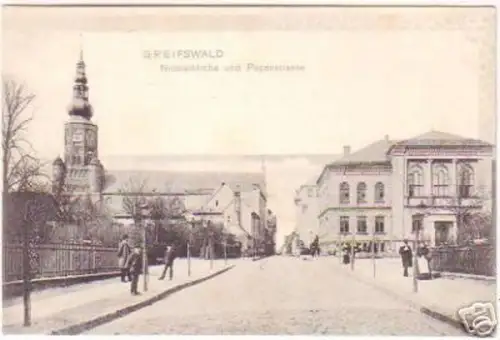 18911 Ak Greifswald Nicolaikirche & Papenstraße um 1910