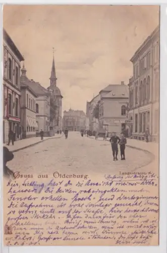 21990 Ak Gruss aus Oldenburg Langestraße mit Geschäften 1900