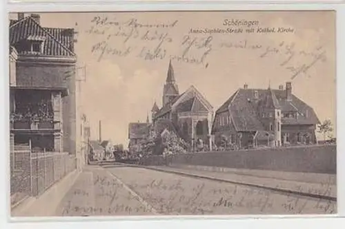 02223 Ak Schöningen Anna-Sophien-Straße mit Kathol. Kirche 1912