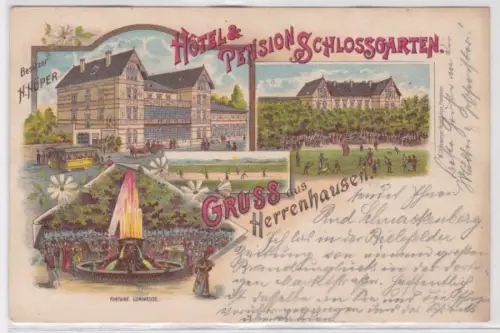 98266 Ak Lithographie Gruß aus Herrenhausen Hotel & Pension Schlossgarten 1899