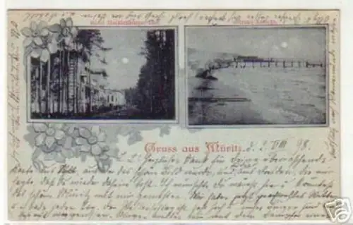 08814 Mondscheinkarte Gruß aus Müritz Hotel 1898