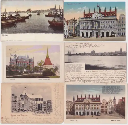 85585/6 Ak Rostock Markt, Marienkirche, Rathaus, Steintor usw. um 1910
