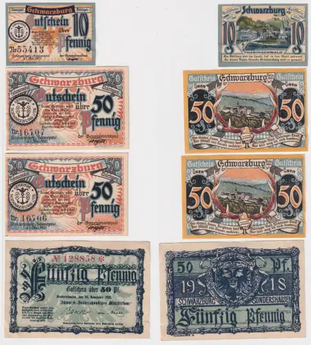 4 Banknoten Notgeld Schwarzburg 1918 + Sonderhäusisches Ministerium 1918 /156562