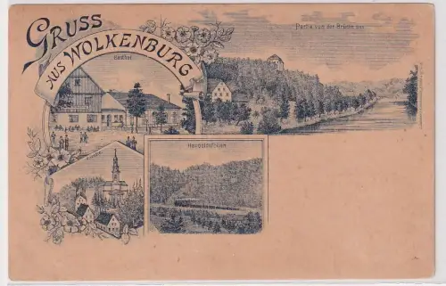 66266 Vorläufer Ak Gruß aus Wolkenburg Gasthof, Kirche usw. 1899