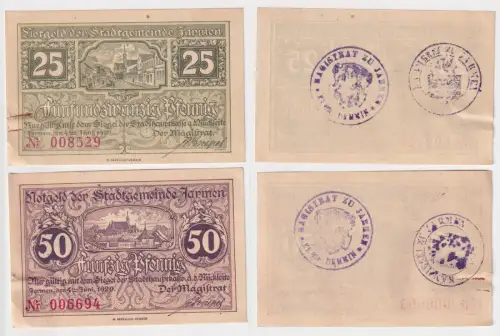 2 Banknoten Notgeld Stadtgemeonde Jarmen 25 & 50 Pfennig 1920 (157794)
