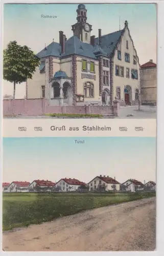 57409 Mehrbild Ak Gruß aus Stahlheim Amnéville Totalansicht und Rathaus 1915