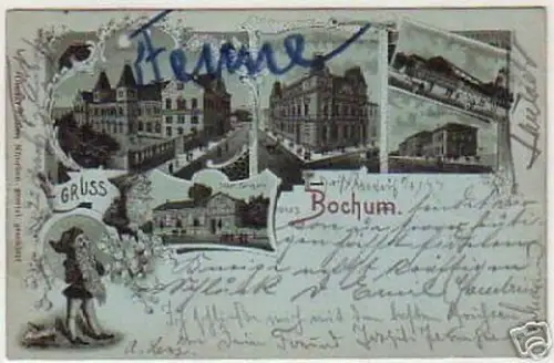 08114 Ak Gruss aus Bochum Bahnhof usw. 1898