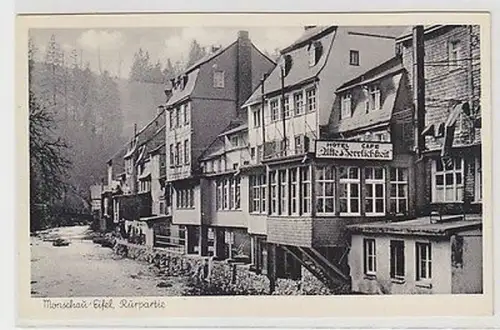 09619 Ak Monschau Eifel Rurpartie mit Hotel "Alte Herrlichkeit" 1956
