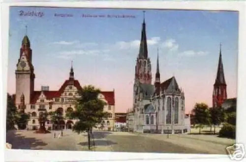 09264 Ak Duisburg Burgplatz mit Rathaus 1920