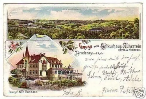 20623 Litho Gruss vom Hotel Ruhrstein Bredeney 1900