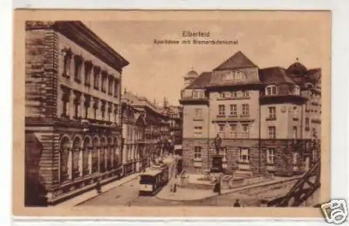 34239 Ak Elberfeld Sparkasse mit Bismarckdenkmal um1930
