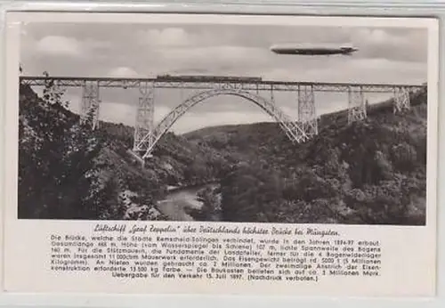 43827 Ak Zeppelin über Brücke bei Mügsten um 1930