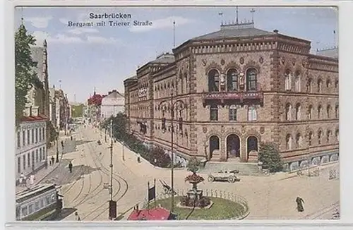 46419 Ak Saarbrücken Bergamt mit Trierer Strasse um 1910
