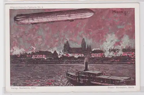 56229 Ak Original Zeppelin Postkarte 5 Zeppelin über Mainz um 1909