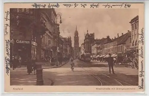 54583 Ak Krefeld Rheinstrasse mit Dionysiuskirche 1937